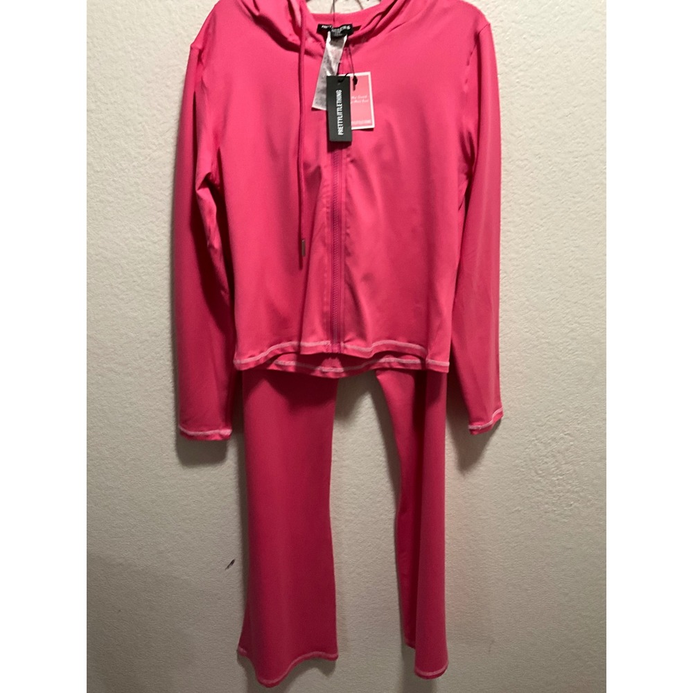 PRETTYLITTLETHING Pink Tracksuit‎ Set Hoodie Pants Women's Size L NWT